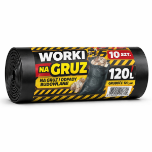 WORKI NA GRUZ 120L - GRUBOŚĆ 120μm RULON 1,5KG WORKI NA GRUZ ŚMIECI WĘGIEL BUDOWLANE MOCNE 120L