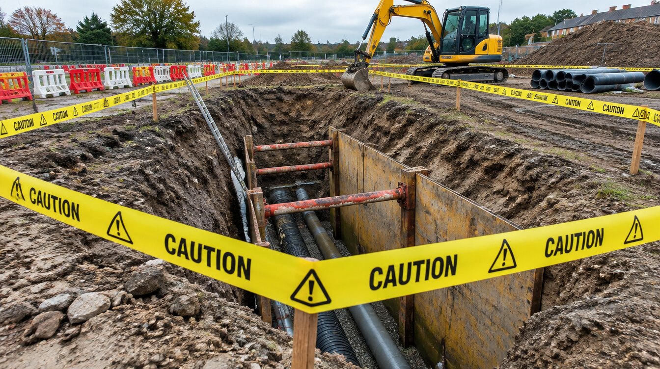 Żółta folia ogrodzeniowa CAUTION zabezpieczająca wykop